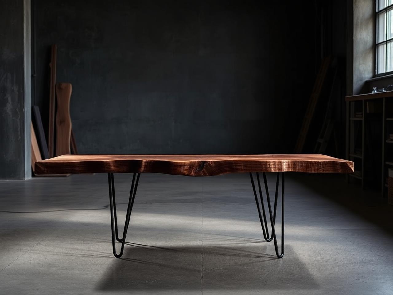 Custom live-edge walnut coffee table built at MontCo Makers